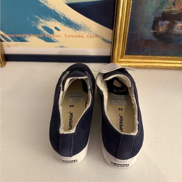 Navy Suede Platform Supergas with fleece lining - Size 6 - Picture 6 of 7
